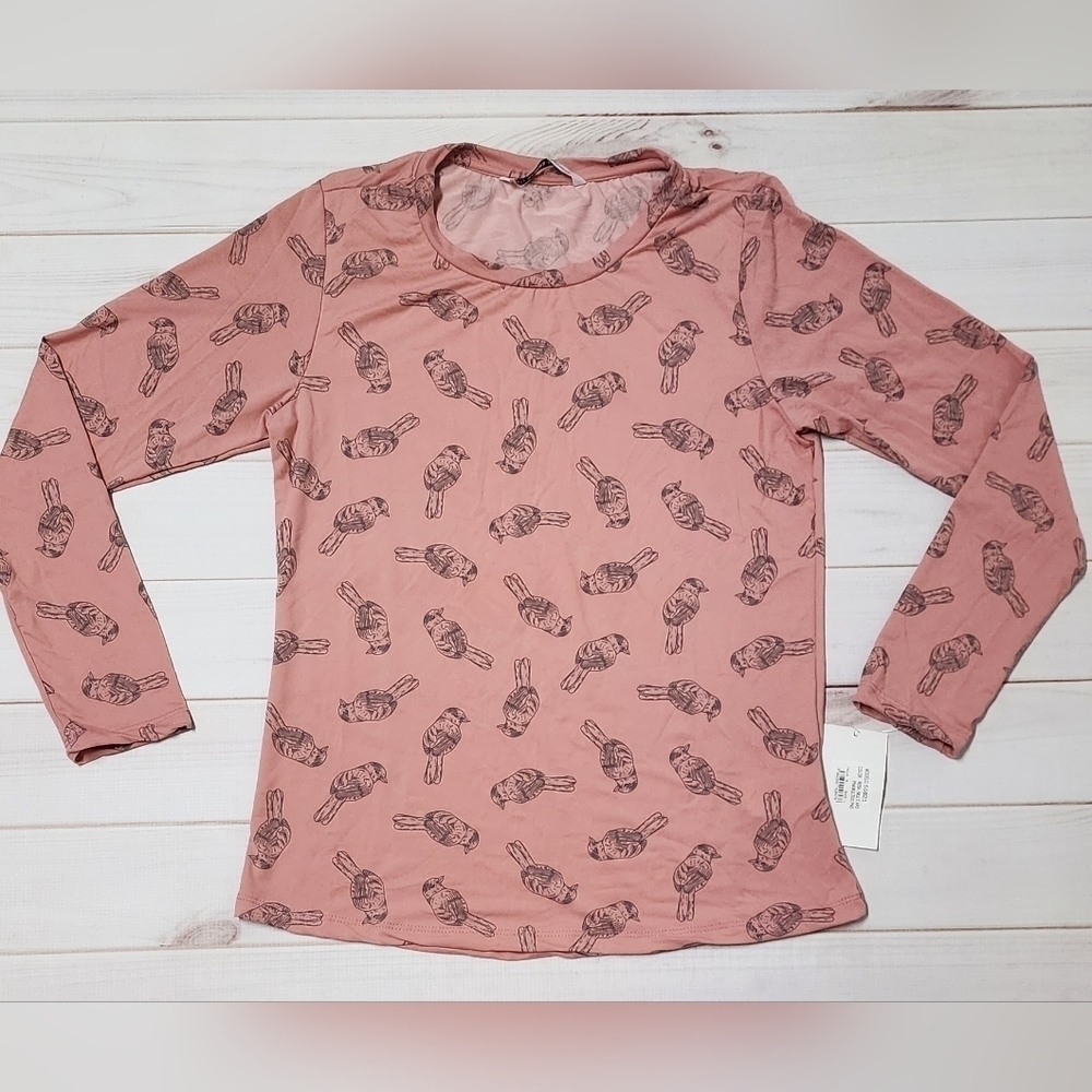 Andrea Bird Print Long Sleeve Tee Large - New With Tags